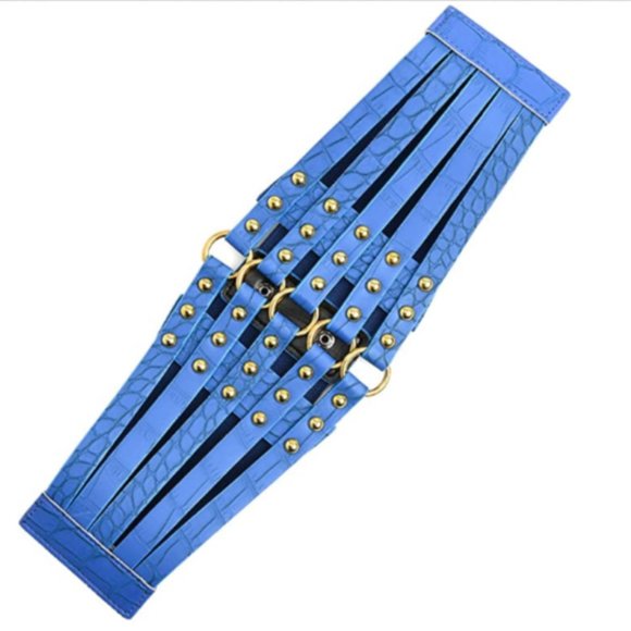 Womens Faux Leather 5 Metal Rings Wide Waist Belt main image 5